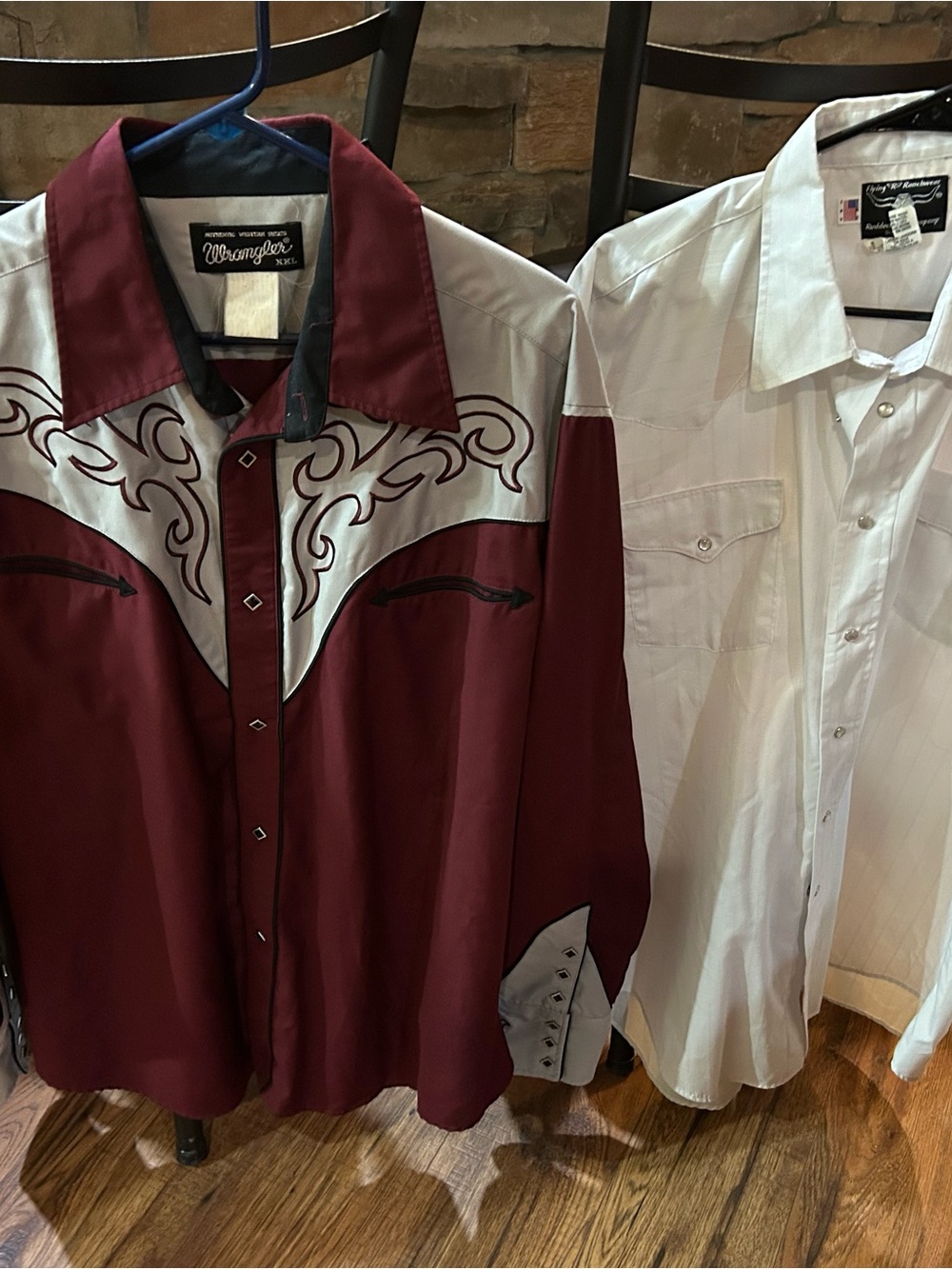 Lot of 2 Wrangler vintage men 2XL rodeo cowboy pearl snap shirts